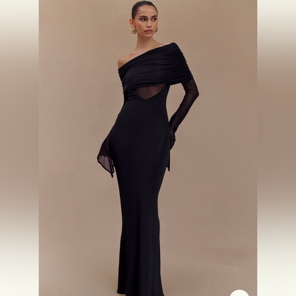 MESHKI Kaitlin One Shoulder Mesh Maxi Dress